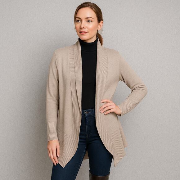 Joan Vass Sand Beige Open Wear Cardigan Women’s Size 2X Lightweight Knit - Picture 1 of 13